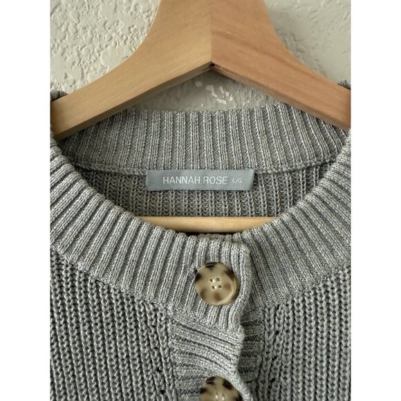 Hannah Rose Cotton Cashmere Gray Ribbed Knit Raglan Cardigan Basics Cottage L - Picture 5 of 8